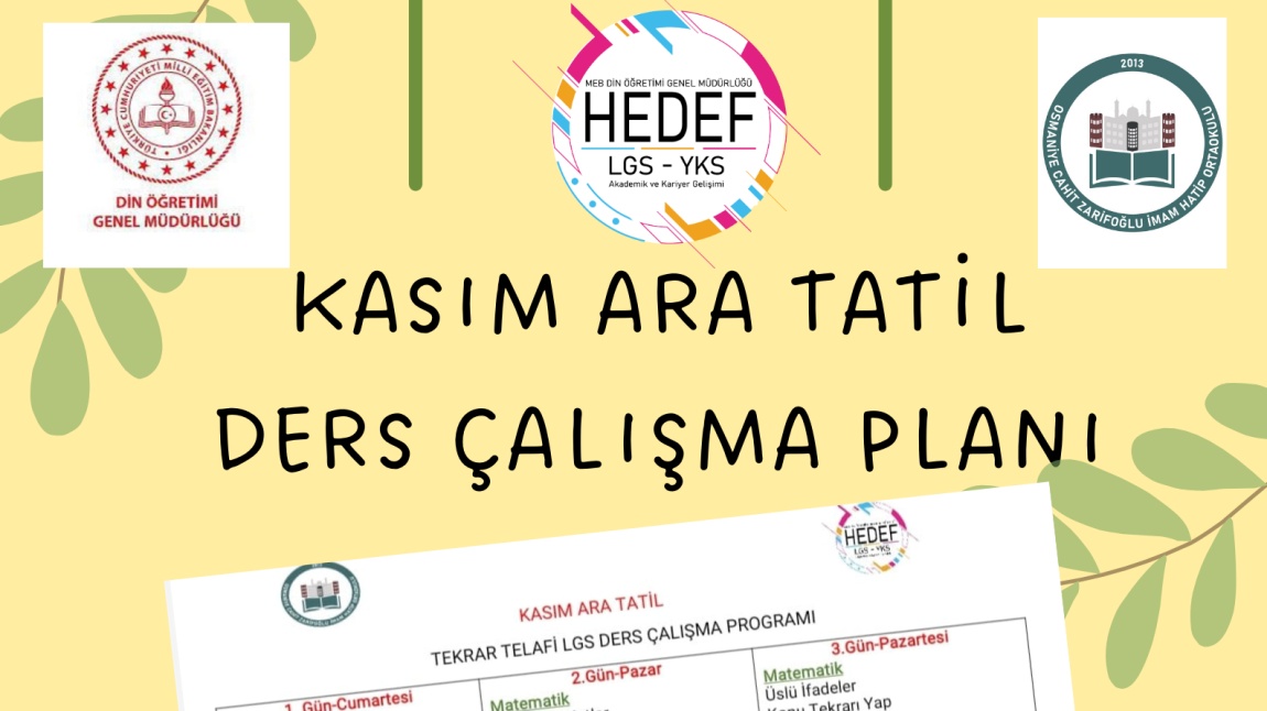 KASIM ARA TATİL DERS ÇALIŞMA PLANI